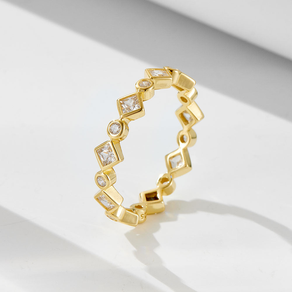 Sterling Silver Sparkling Geometric Rhombus Eternity Ring for Women, Elegant Versatile Jewelry