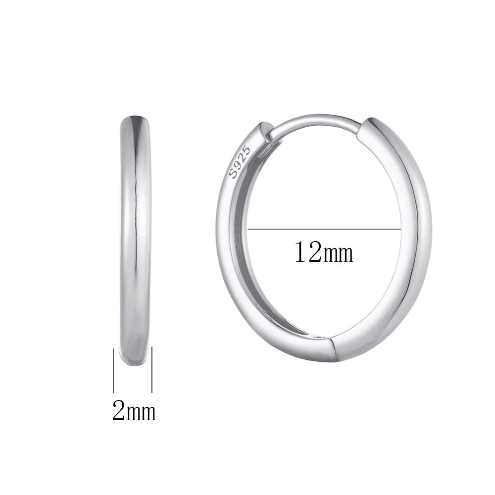 925 Sterling Silver Minimalist Sleek Hoop Earrings, High-End Light Luxury Plain Circle Jewelry