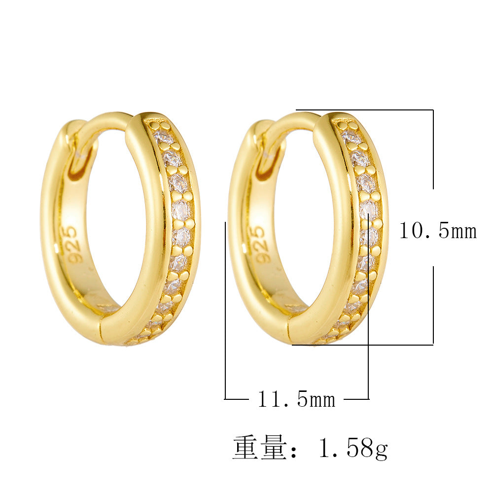 925 Sterling Silver Classic Pave Zirconia Hoop Earrings, Minimalist Luxury Jewelry