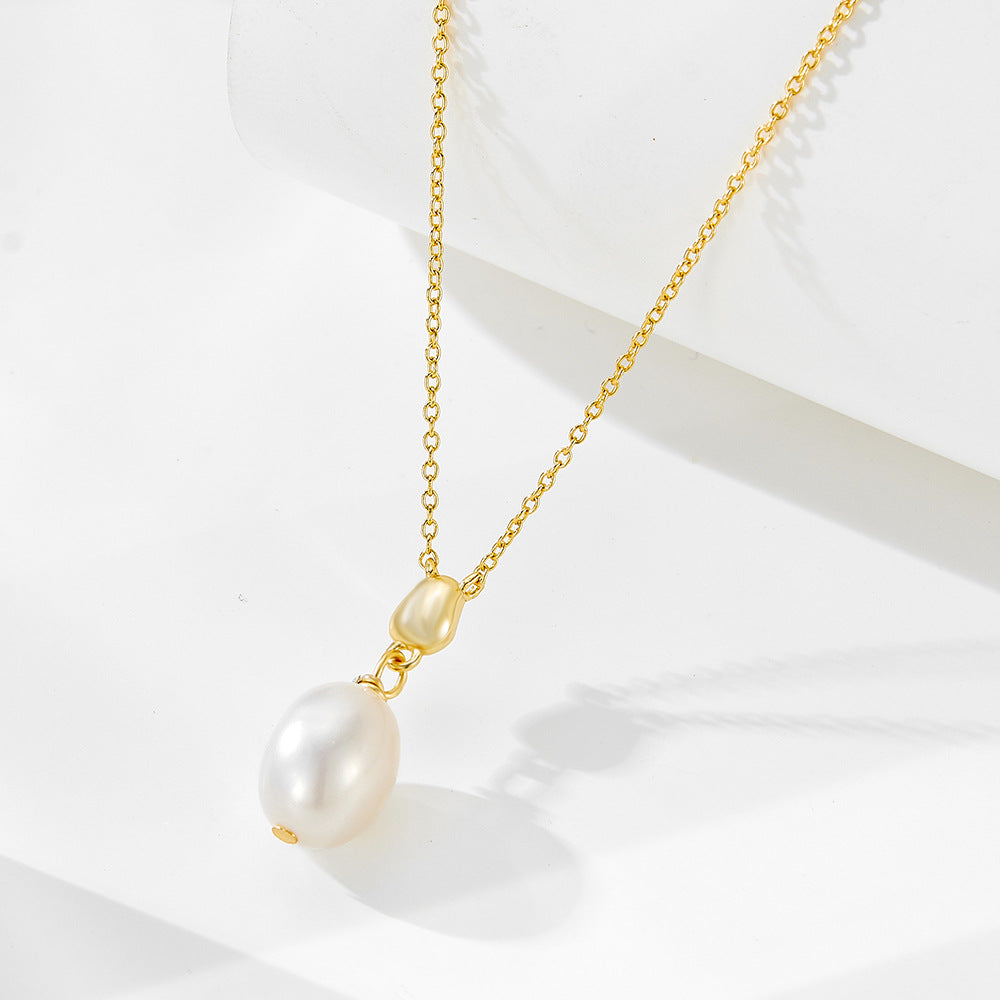 Sterling Silver Graceful Baroque Pearl Necklace for Women, Modern Aesthetic Accessory