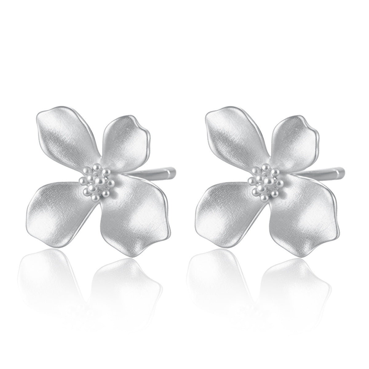 Matte Gardenia Earrings - 925 Silver Floral Petal Light Luxury Studs