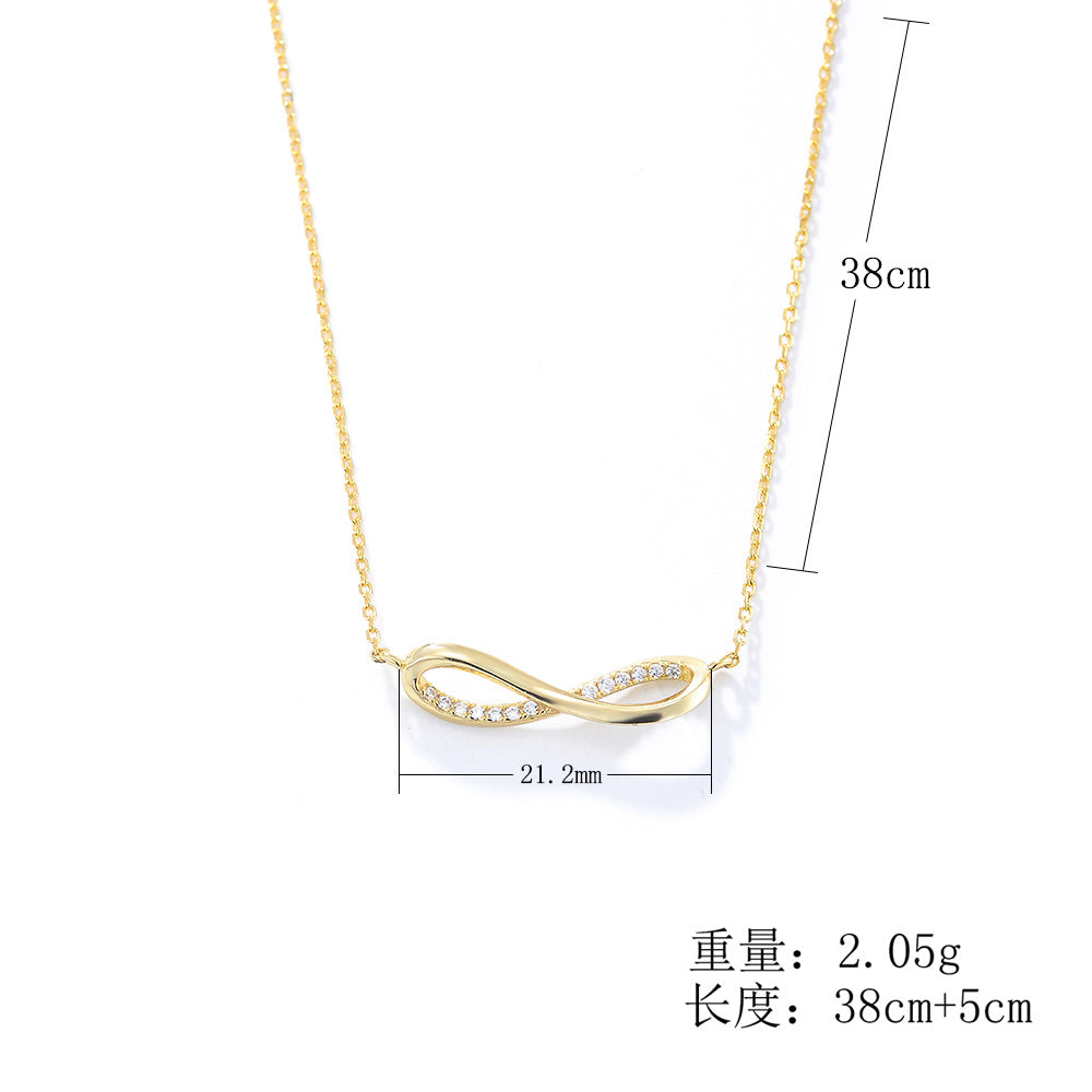 925 Sterling Silver Infinity Figure-8 Pendant Necklace, Pave Zirconia Mobius Design Jewelry