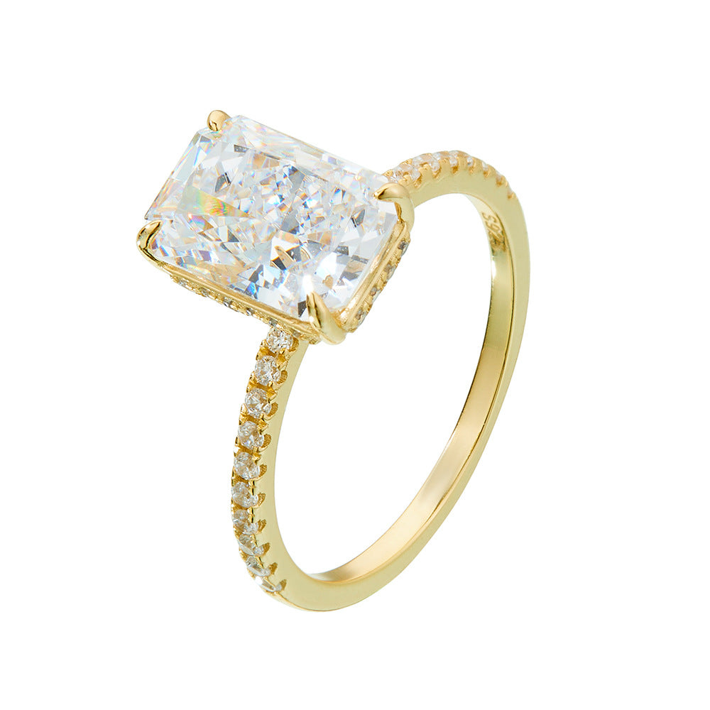925 Sterling Silver 3.5 Carat Ice-Crushed Carbon Diamond Ring, 710mm Radiant Cut Luxury Jewelry