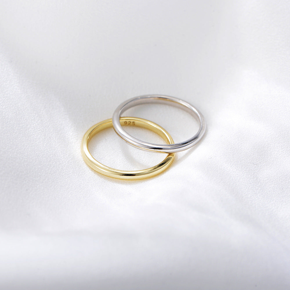 925 Sterling Silver 14K Gold Plated Skinny Band Ring, Minimalist Korean Ins Style Jewelry