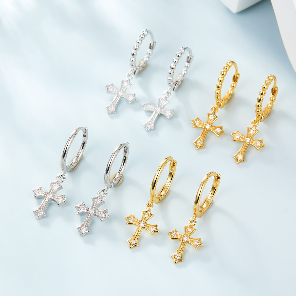 Micro-Inlaid Cross Earrings - S925 Sterling Silver Fashion Personalized Jewelry