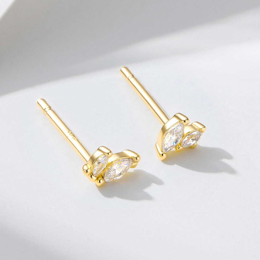 925 Sterling Silver Minimalist Marquise Zirconia Stud Earrings, Dainty Petite High-End Jewelry