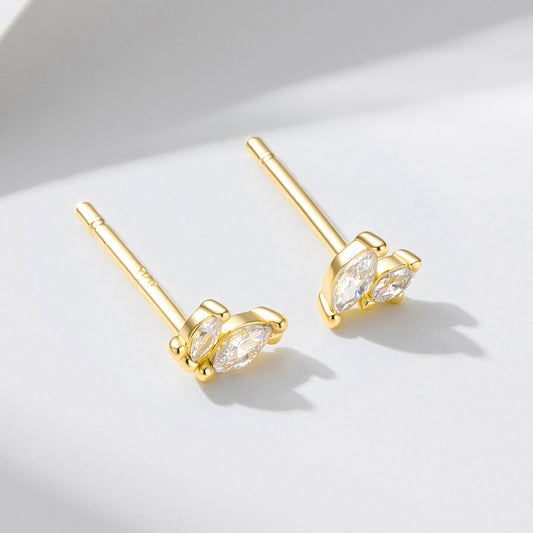 925 Sterling Silver Minimalist Marquise Zirconia Stud Earrings, Dainty Petite High-End Jewelry