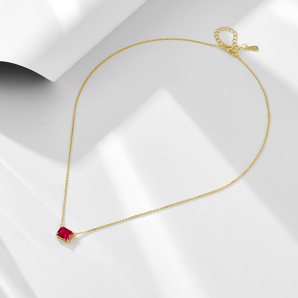 925 Sterling Silver Rectangular Zirconia Pendant Necklace, Minimalist Light Luxury High-End Clavicle Chain