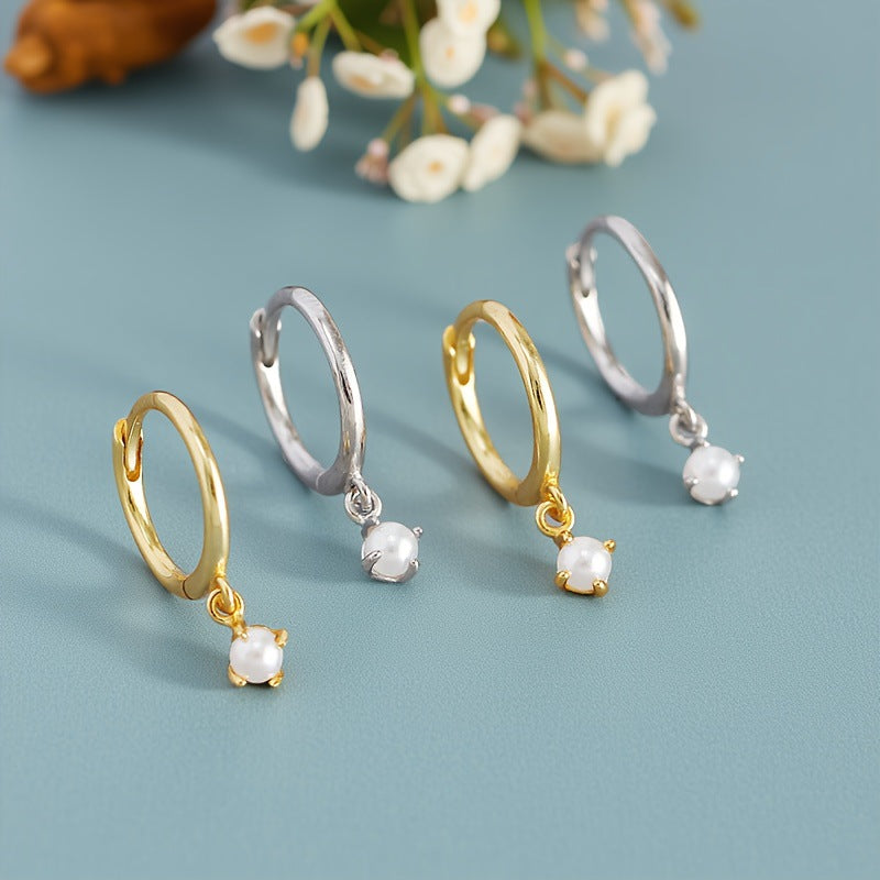 Shell Pearl Hoop Earrings - S925 Silver French Elegant Niche