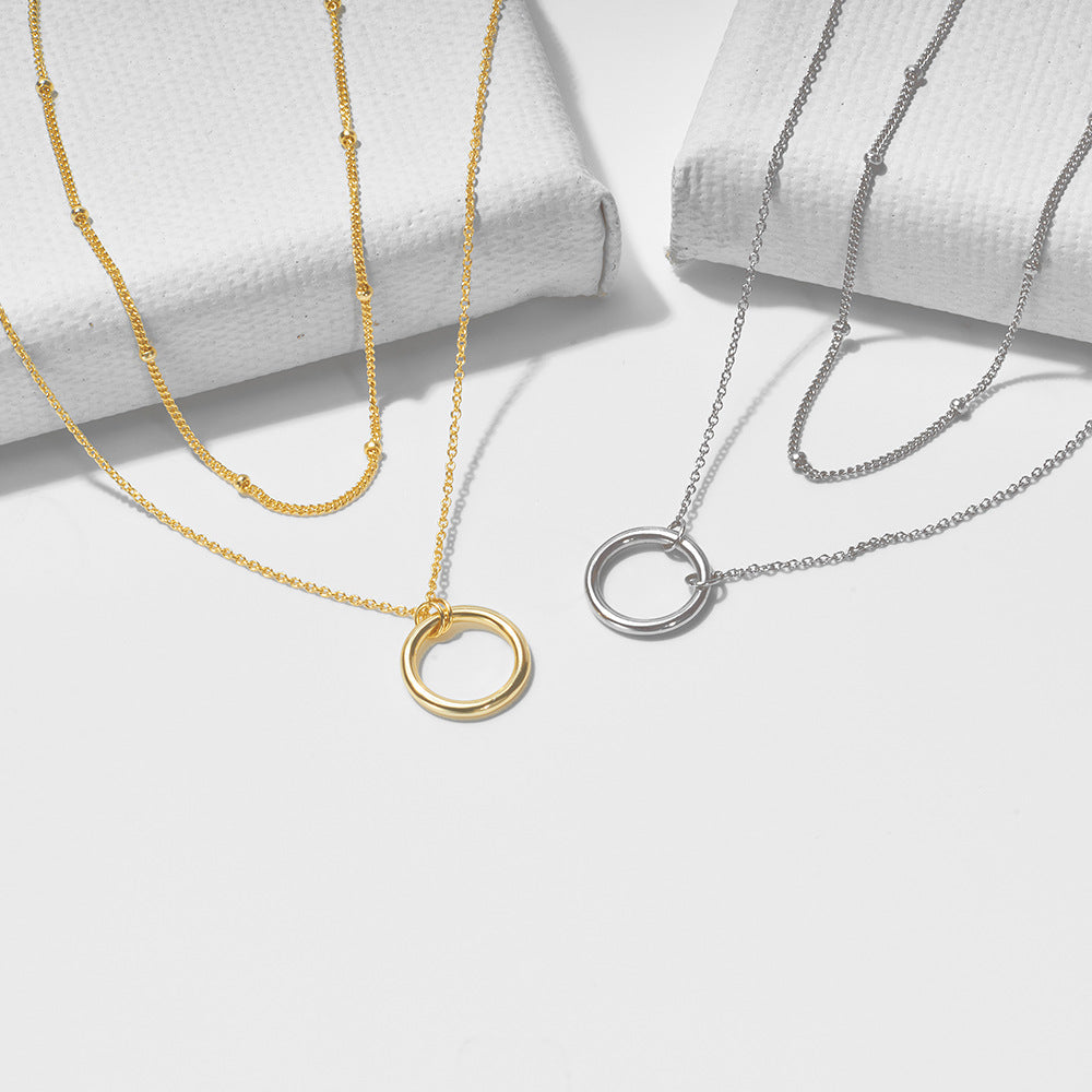 S925 Silver Modern Interlocking Hoop Choker - Elegant Layered Clavicle Chain