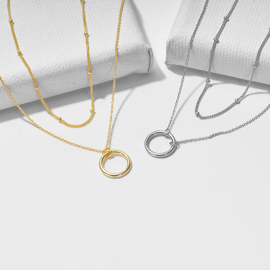 S925 Silver Modern Interlocking Hoop Choker - Elegant Layered Clavicle Chain