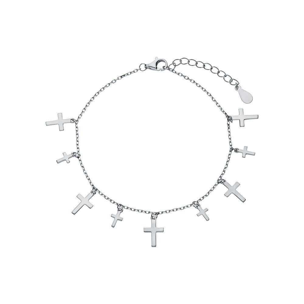 925 Silver Crucifix Jewelry Set | Tassel Necklace, Bracelet, Anklet