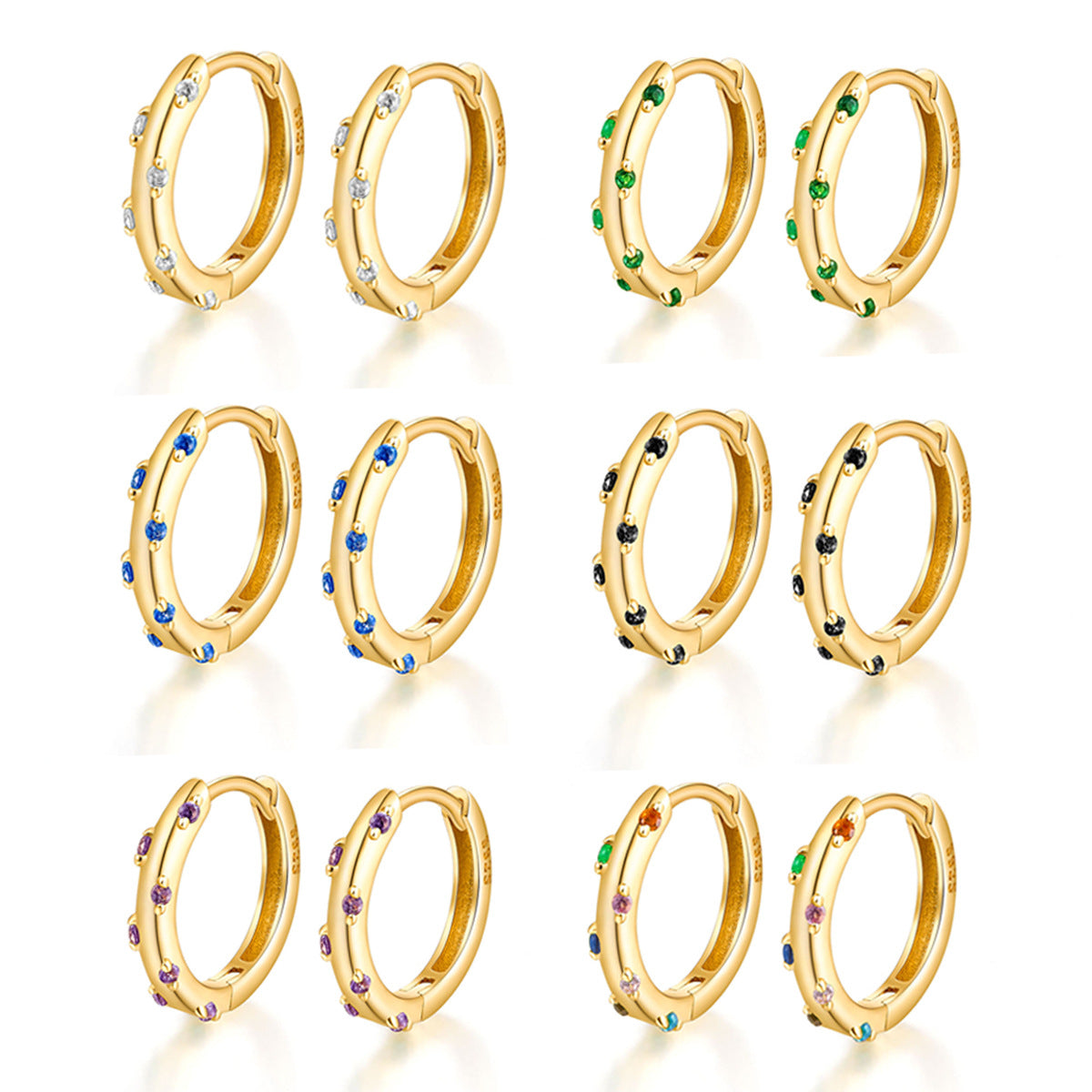 Colored Zircon Hoop Earrings - S925 Silver Modern European Factory Jewelry