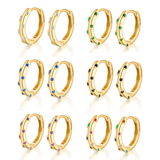 Colored Zircon Hoop Earrings - S925 Silver Modern European Factory Jewelry