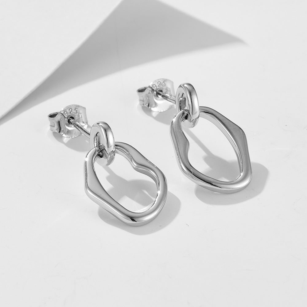 925 Sterling Silver Irregular Geometric Hoop Earrings, Minimalist Vintage Hollow-Out Jewelry
