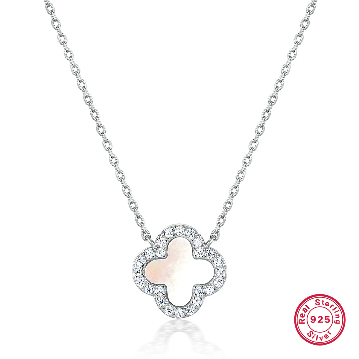 925 Sterling Silver Four-Leaf Clover Necklace | Zircon Inlaid Light Luxury Clavicle Chain for Women, Cross-Border Wholesale