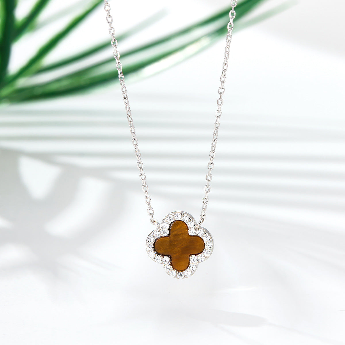 Four Leaf Clover Necklace & Earrings Set - Sterling Silver Black Agate Jewelry Gift