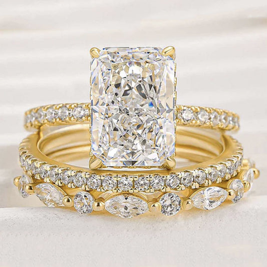 925 Sterling Silver Ice Flower Cut Zirconia Ring Set, High-End Light Luxury Ins Style Stacking Jewelry