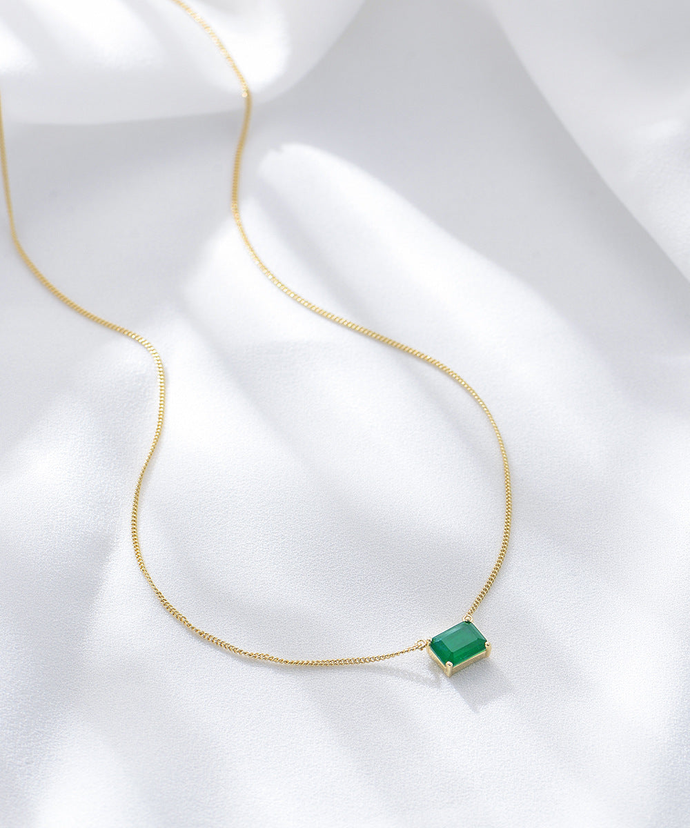 925 Sterling Silver Square Emerald Zirconia Necklace, Minimalist High-End Design Jewelry