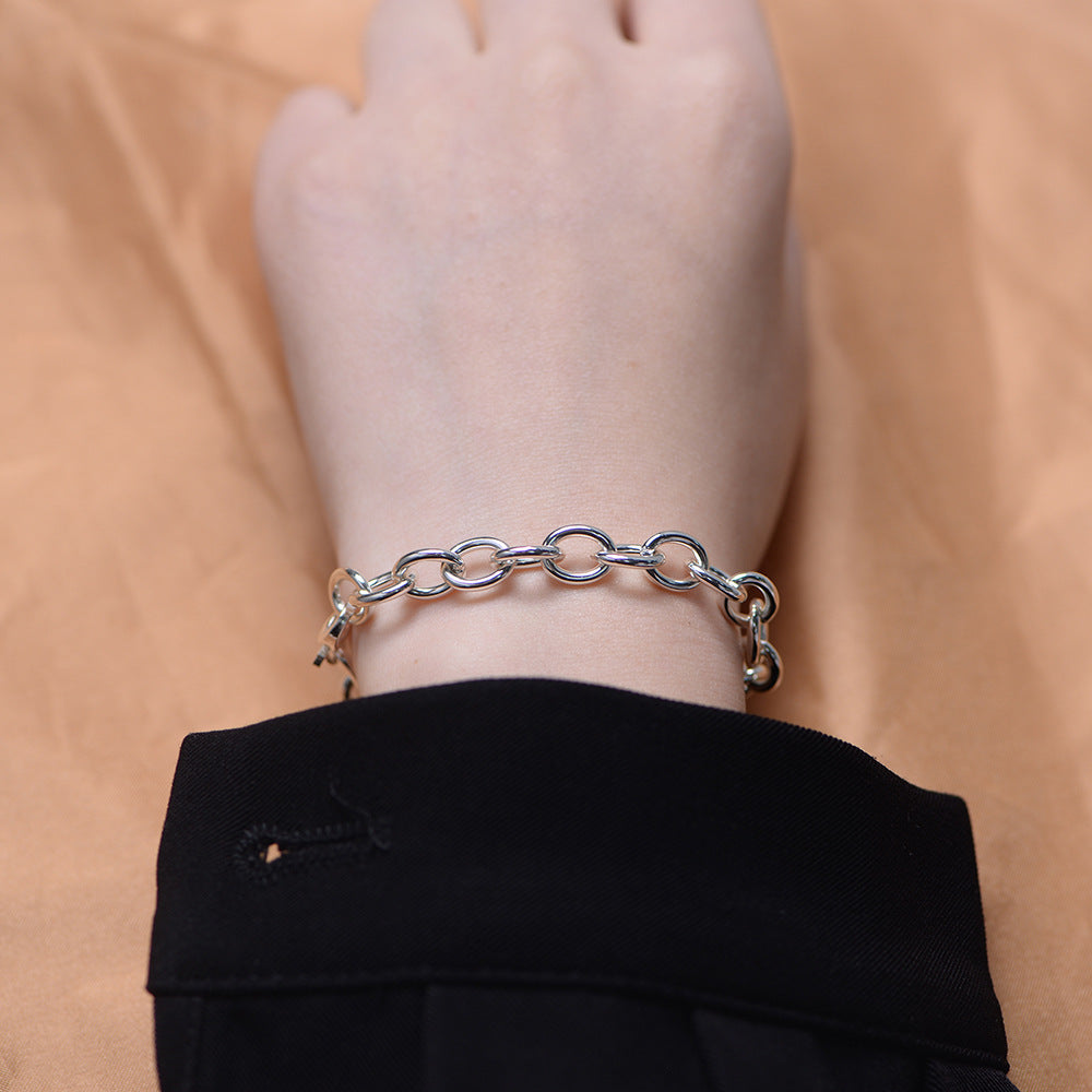 925 Sterling Silver Heavy-Duty Chunky Circle Bracelet, Minimalist High-End Jewelry