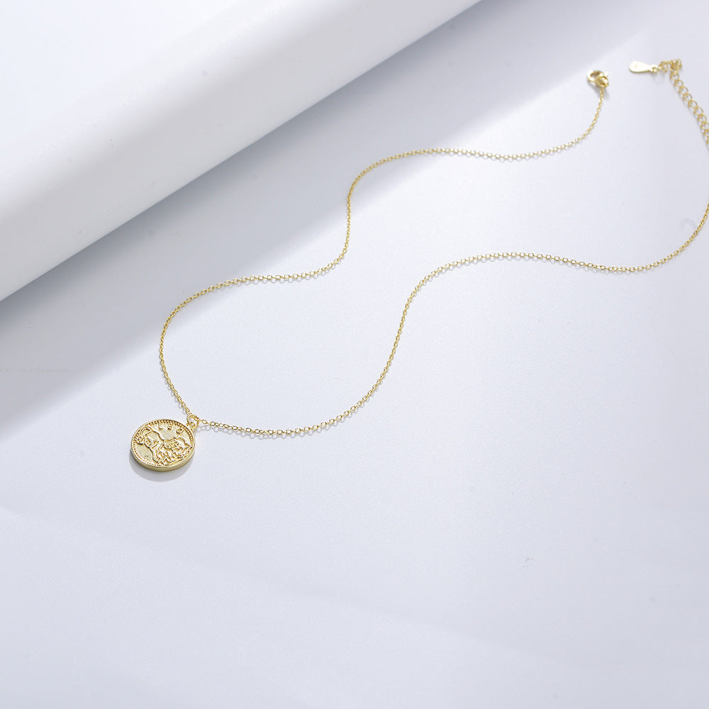 925 Sterling Silver Gold Plated 12 Zodiac Coin Necklace, Vintage Ins Style Jewelry