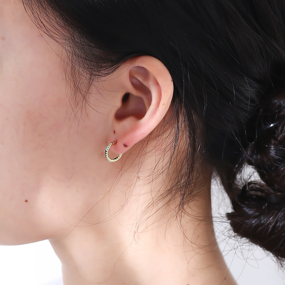 S925 Silver Rainbow C-Shape Earrings, Micro-Pave Zirconia Half Hoops for Women