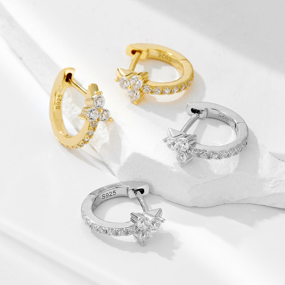 925 Sterling Silver Geometric Hoop Earrings, Sparkling Zirconia Huggie Hoops, Minimalist Elegant Ear Buckles for Women