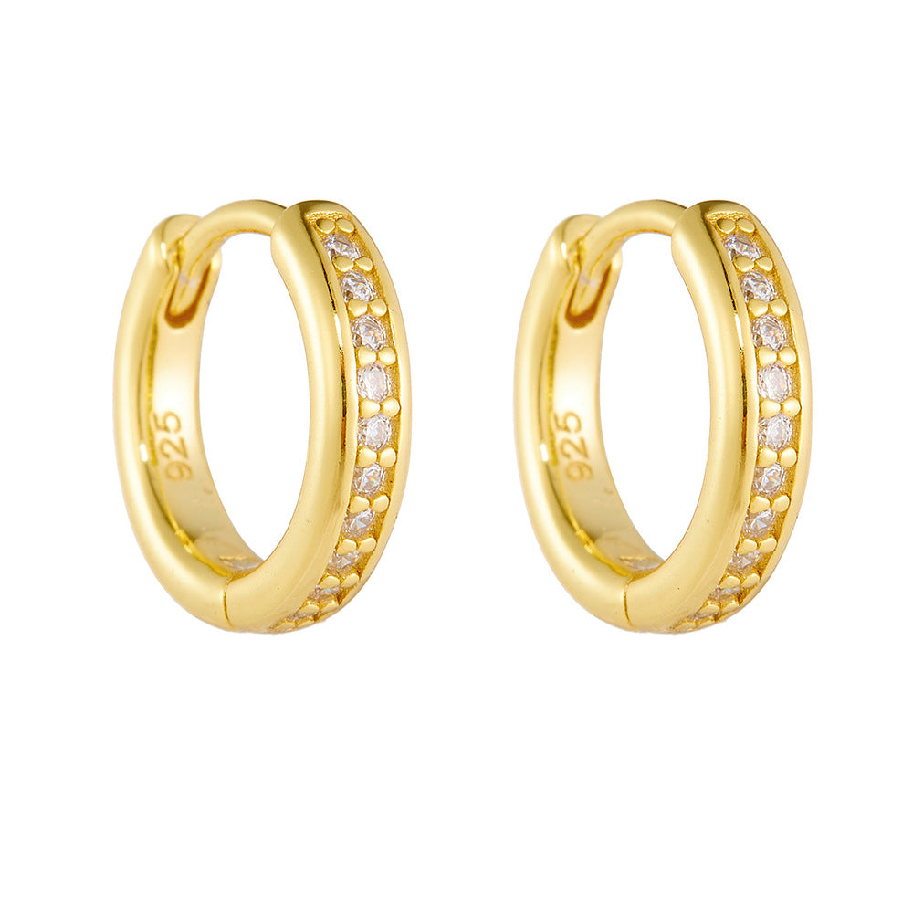 925 Sterling Silver Classic Pave Zirconia Hoop Earrings, Minimalist Luxury Jewelry