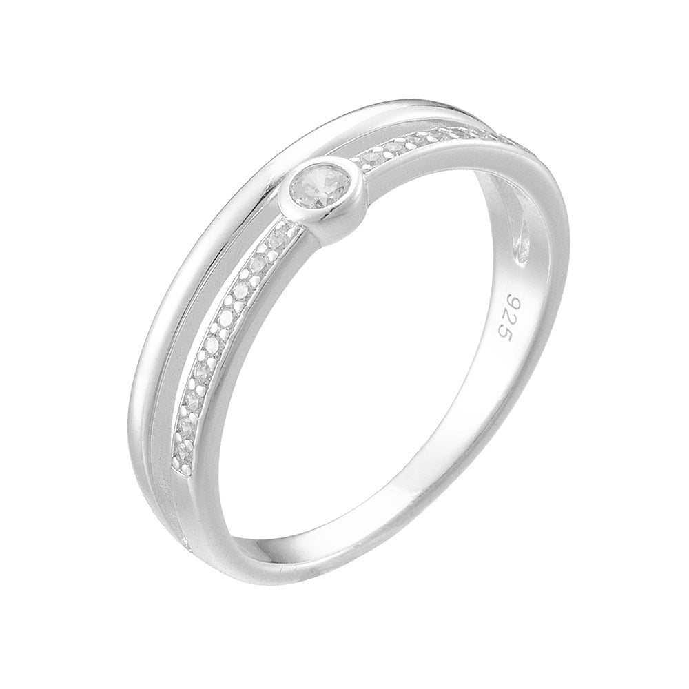 S925 Silver Modern Double-Sided Pave Ring - Sleek Cold Style Trendy Band
