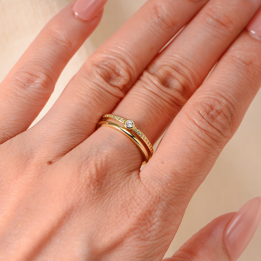 S925 Silver Modern Double-Sided Pave Ring - Sleek Cold Style Trendy Band