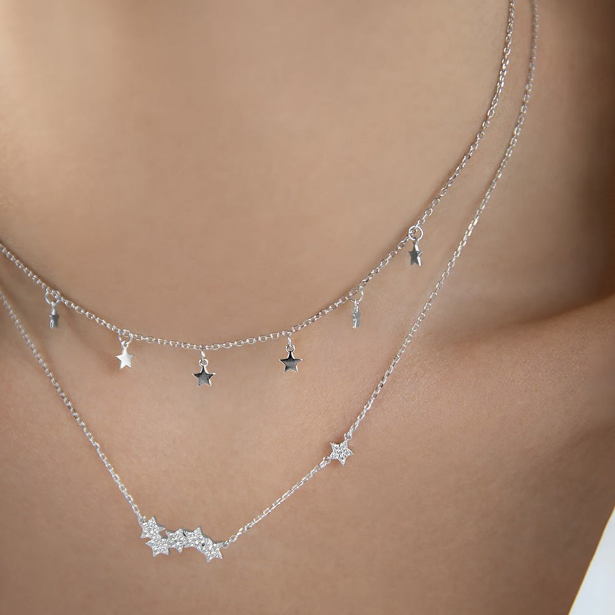 Star Pendant Necklace - 925 Silver Minimalist Light Luxury Choker