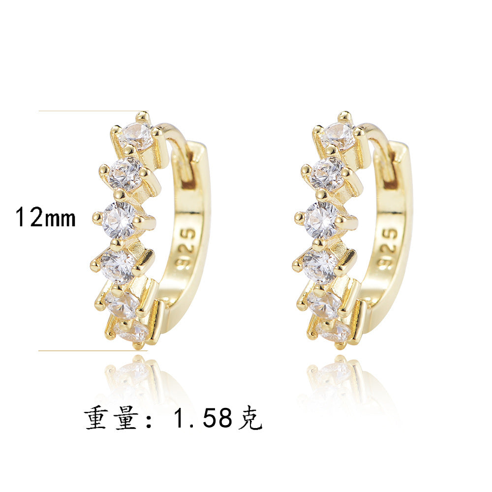 925 Sterling Silver C-Shape Hoop Earrings, Sparkling Pave Zirconia Half Hoops, Minimalist Geometric Huggie Earrings for Women