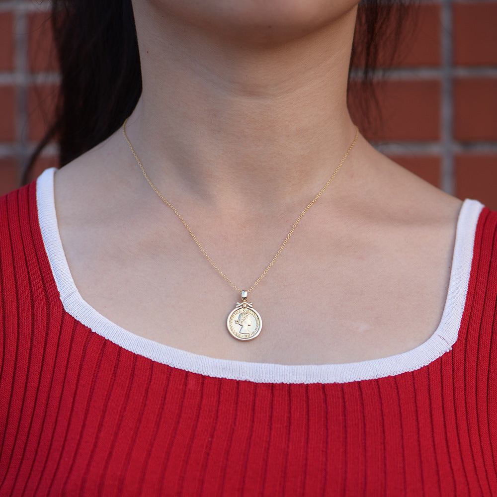 925 Sterling Silver Queen Elizabeth Coin Necklace, Medallion Pendant
