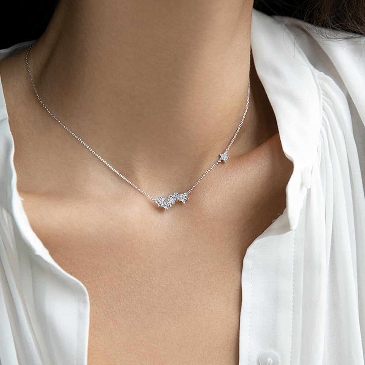 Star Pendant Necklace - 925 Silver Minimalist Light Luxury Choker