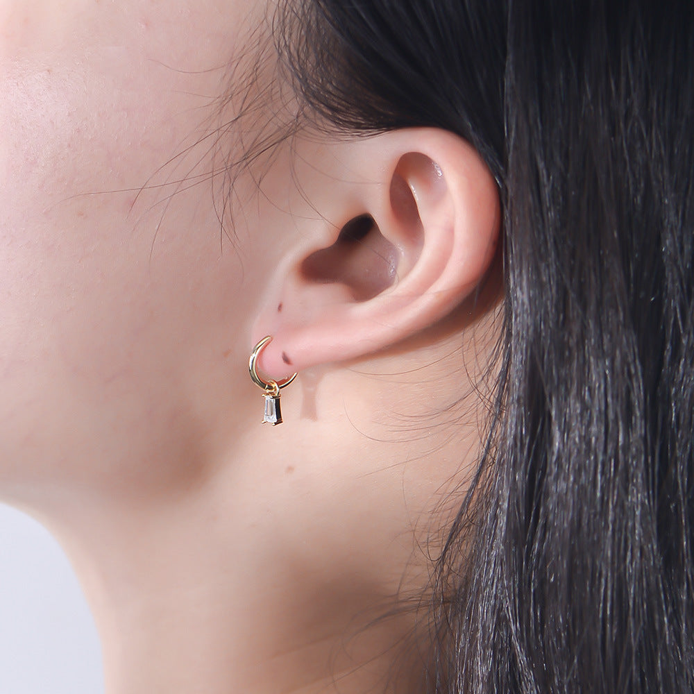 925 Sterling Silver Geometric Square Zirconia Drop Earrings, Minimalist High-End Ins Style Jewelry