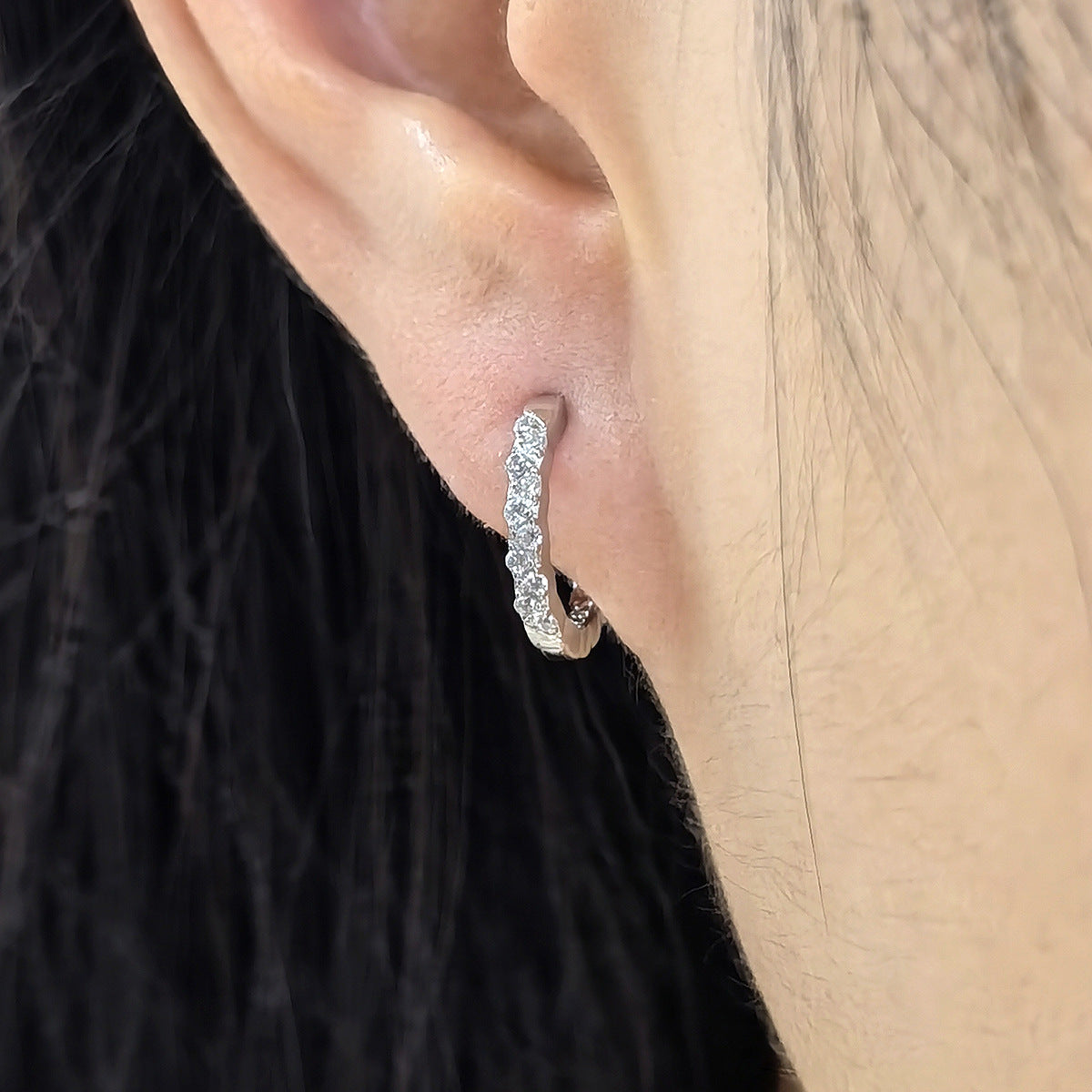 Diamond Hoop Earrings - S925 Silver Geometric Niche Ear Jewelry