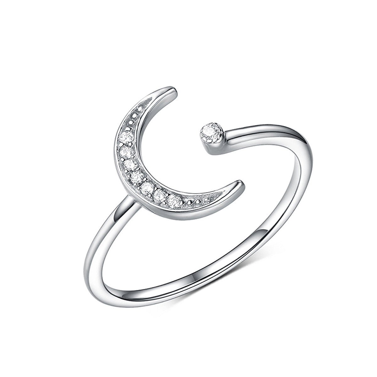 Star Moon Zircon Ring - 925 Silver Adjustable Light Luxury Jewelry