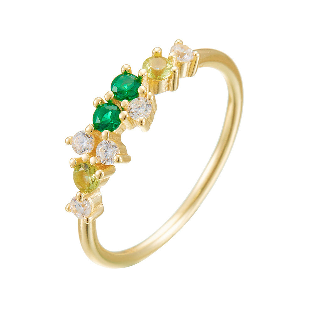 925 Sterling Silver Minimalist Colorful Zirconia Ring, Japanese Style Light Luxury Stackable Jewelry