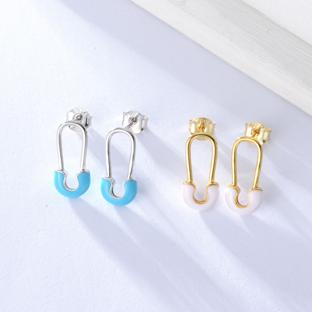 925 Sterling Silver Paperclip Stud Earrings, Colorful Enamel Jewelry