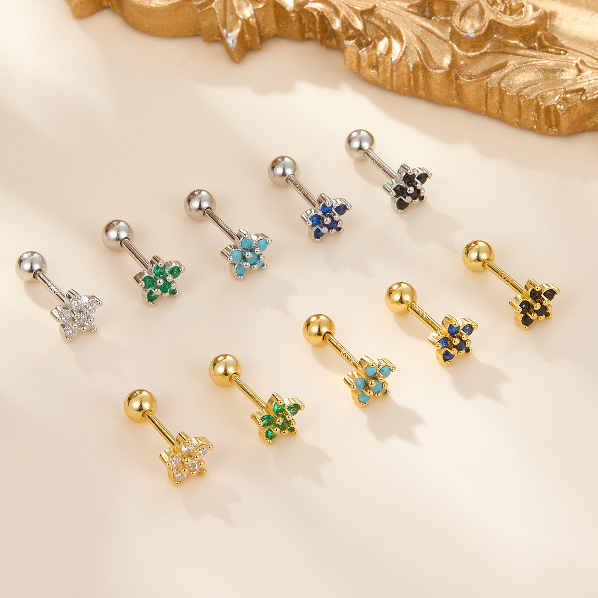 Flower Screw Earrings - 925 Silver Diamond Petal Jewelry Wholesale