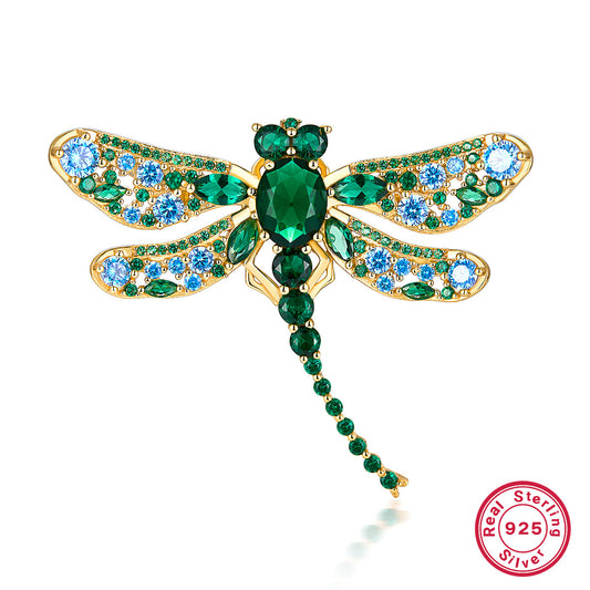 Vintage Dragonfly Brooch - 925 Silver Emerald Zircon Wholesale