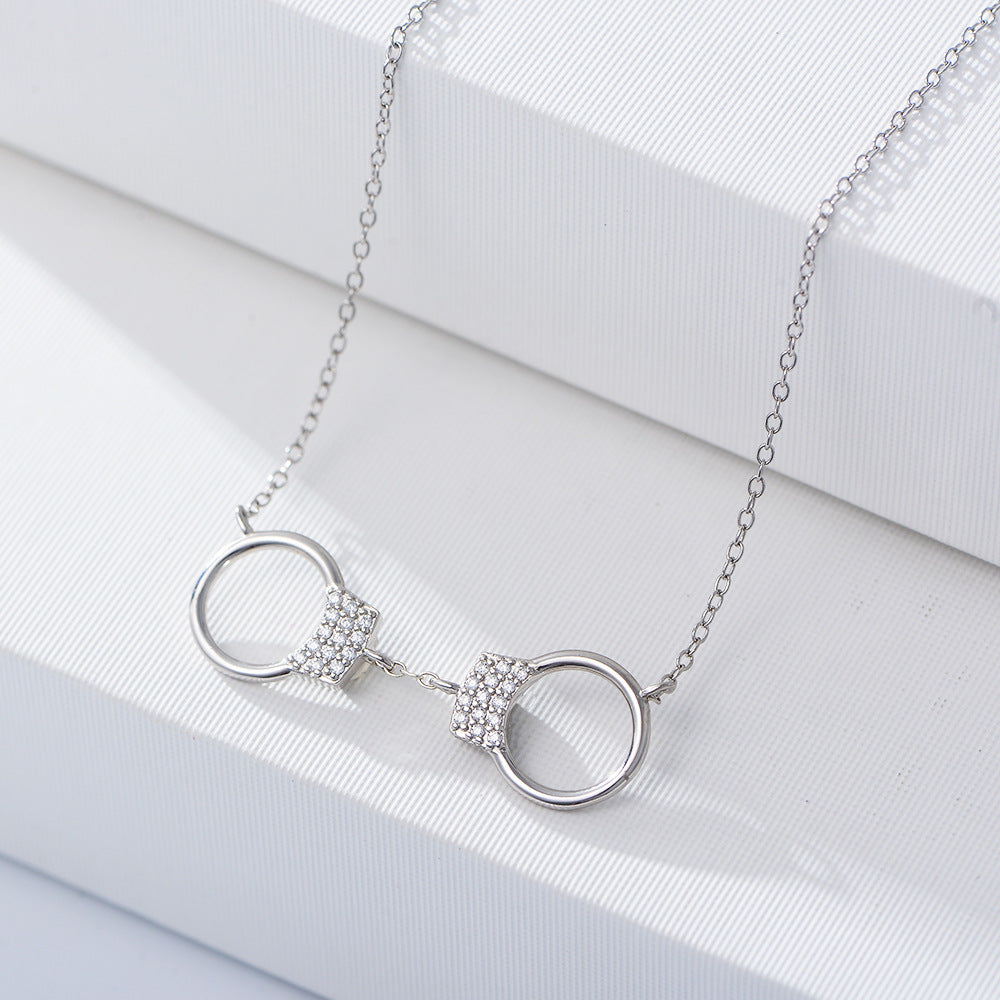 925 Sterling Silver Handcuff Necklace, Sparkling Zirconia Pendant