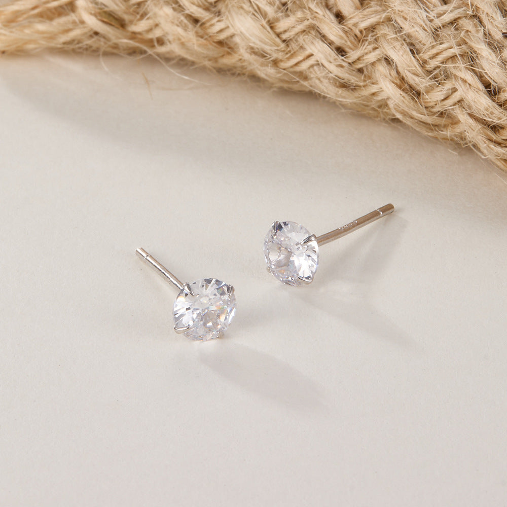 Four Prong Zircon Earrings - 925 Silver Hypoallergenic Studs Wholesale