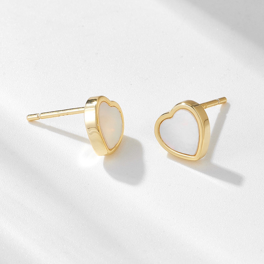 S925 Silver Elegant Shell Heart Earrings - Unique Chic Versatile Studs