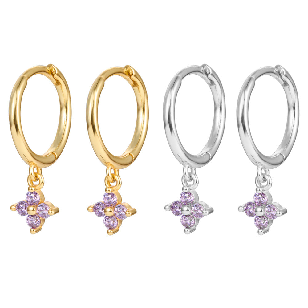 Clover Earrings - 925 Silver Color Zircon Light Luxury Trending