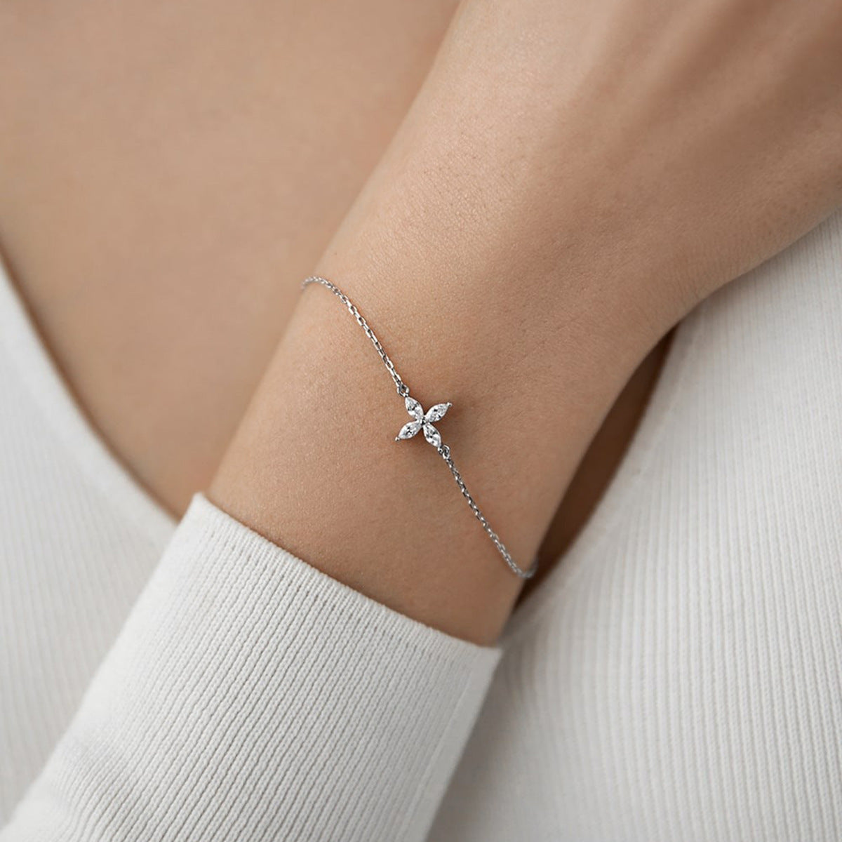 Butterfly Jewelry Set - 925 Silver Flower Pendant Necklace Bracelet