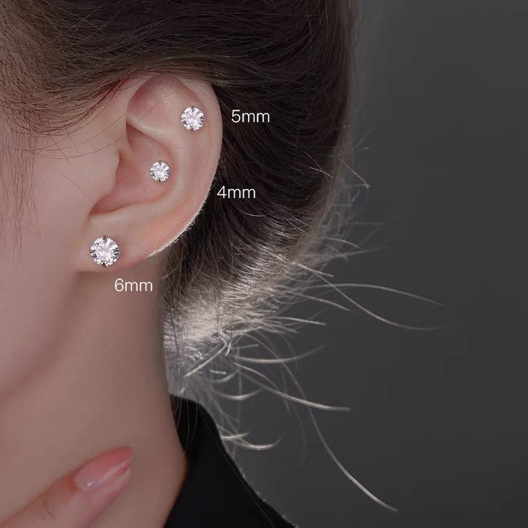 Four Prong Zircon Earrings - 925 Silver Hypoallergenic Studs Wholesale