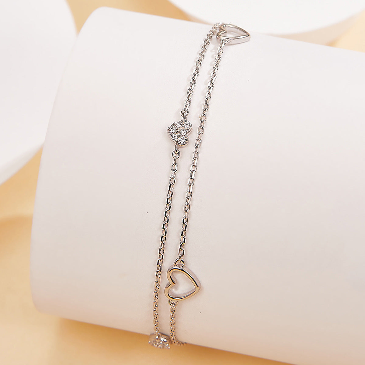 Full Zircon Heart Bracelet - S925 Silver Sweet Valentines Gift