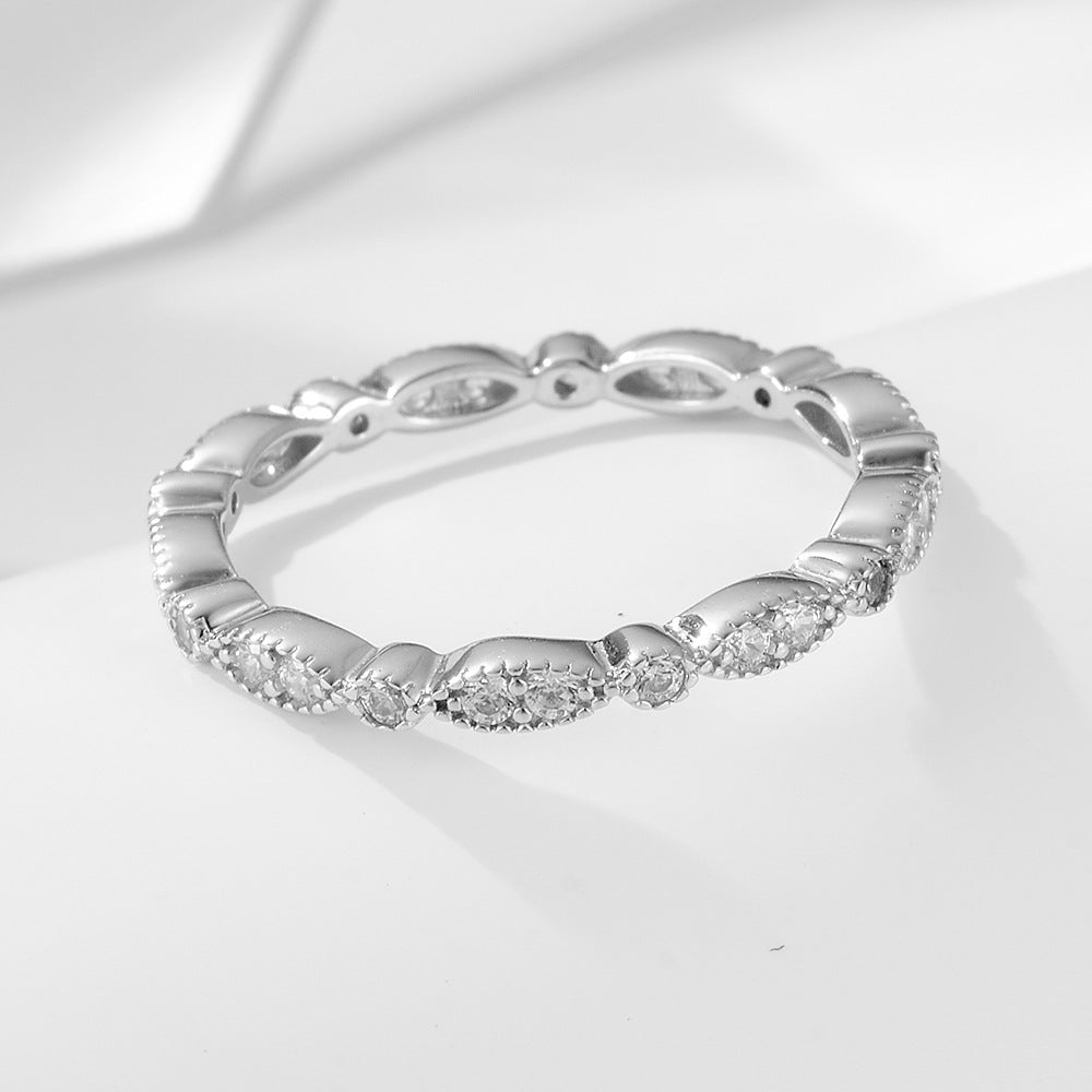 Sterling Silver Sparkling Pave Gold Ring for Women, Minimalist High-End Aesthetic