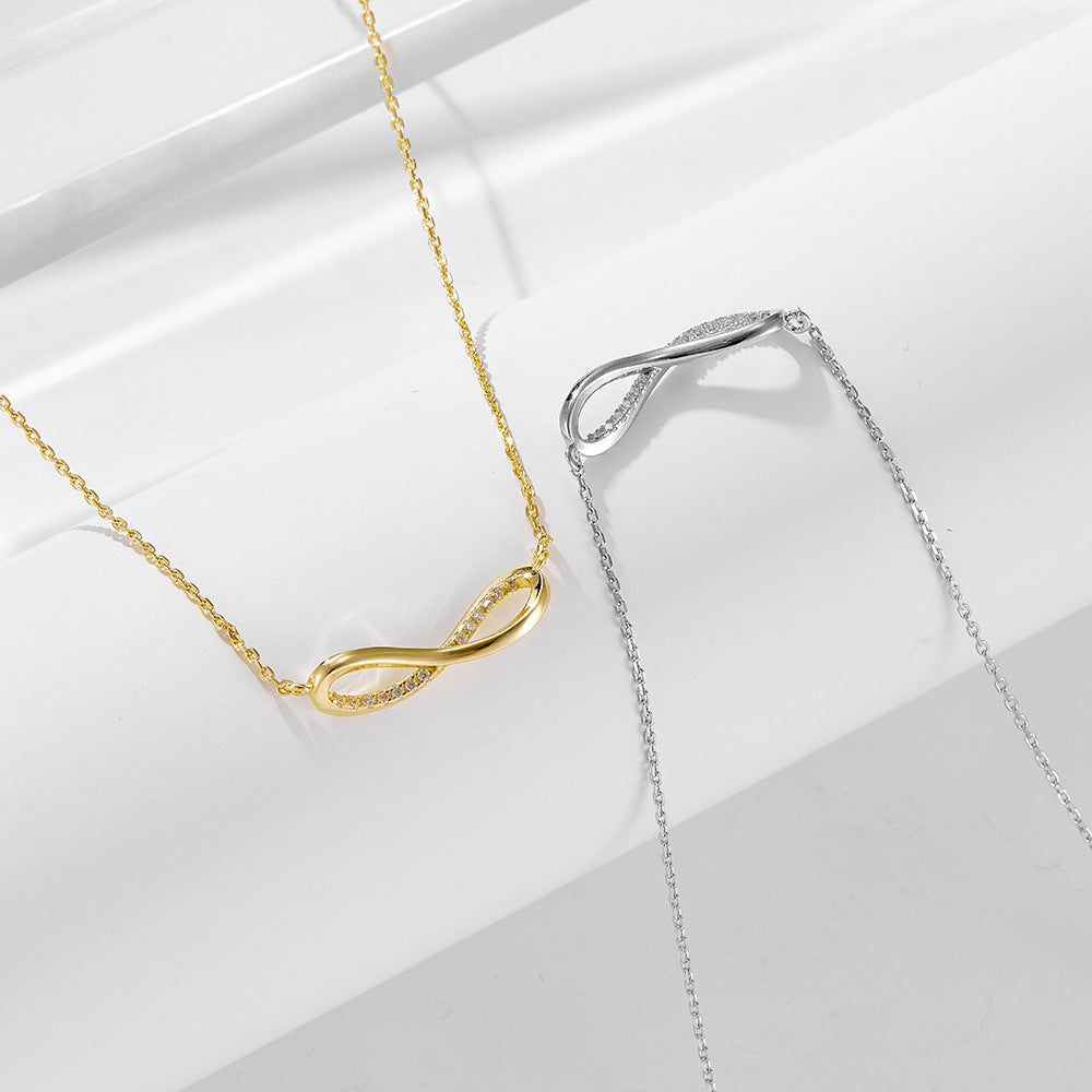 925 Sterling Silver Infinity Figure-8 Pendant Necklace, Pave Zirconia Mobius Design Jewelry